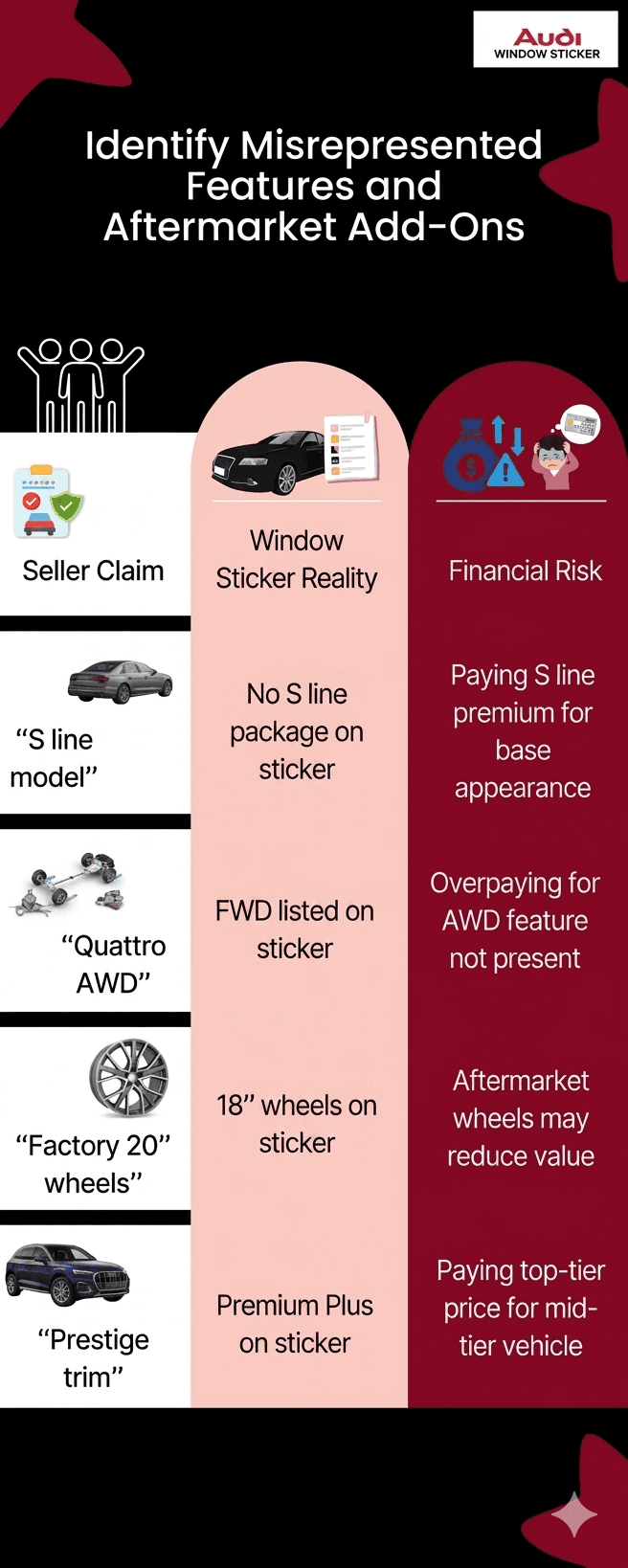 Identify Misrepresented Features and Aftermarket Add-Ons